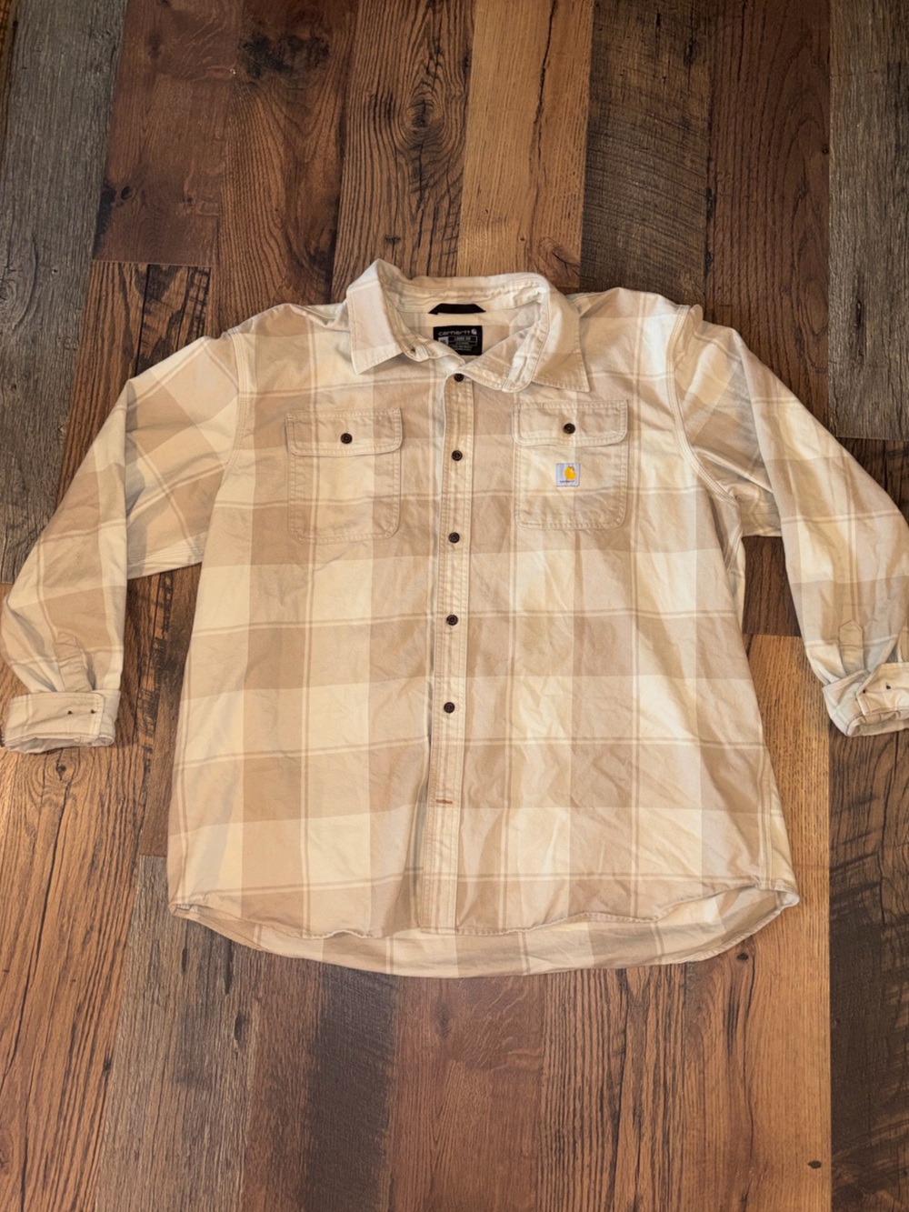 Carhartt Tan Plaid Overshirt with Logo Patch